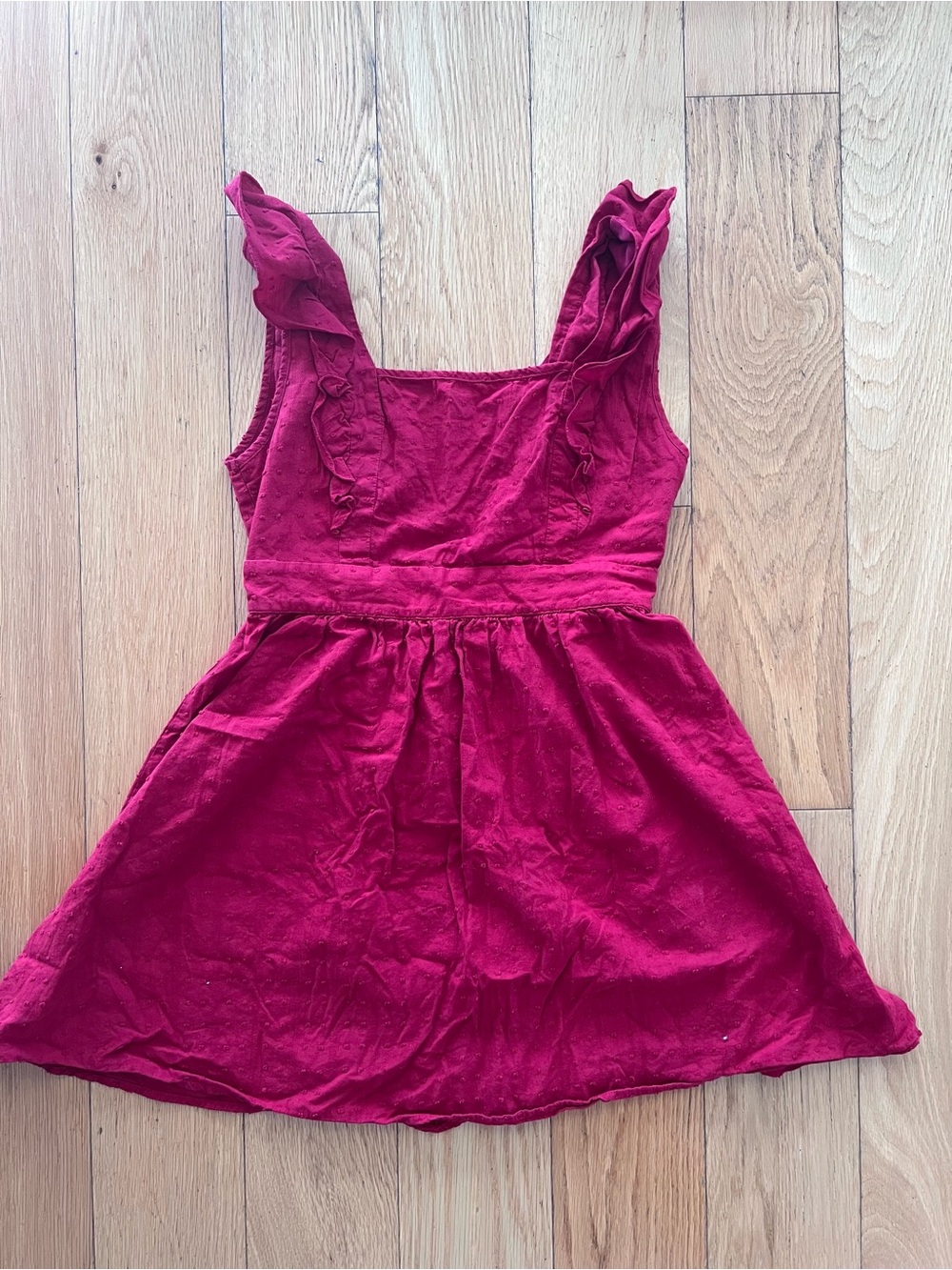 Women’s Red Square-Neck Ruffle Strap Top